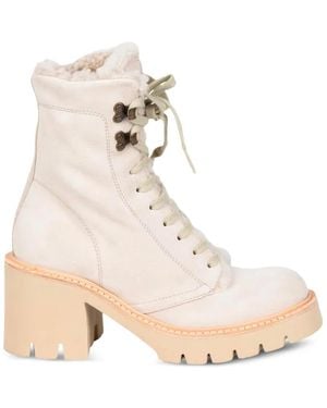 Pedro Garcia Shearling-Lined Lace-Up Ankle Boots - Natural