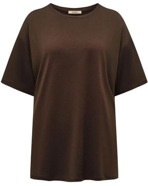 12 STOREEZ Round-Neck Silk T-Shirt - Brown