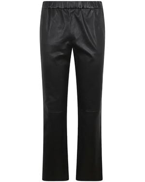 Enes Elasticated-Waist Leather Pants - Black