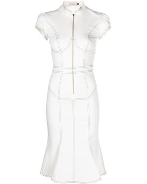 Murmur Underline Contrast-Stitching Denim Dress - White