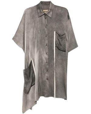 Uma Wang Asymmetric-Hem Short-Sleeve Shirt - Gray