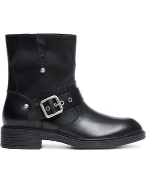 Ash Floss Flower Leather Biker Boots - Black