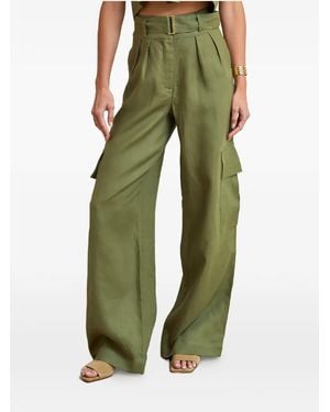 Hevron Belted Pleated Cargo Trousers - Green