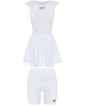 EA7 Kleid mit Logo-Print - Weiß