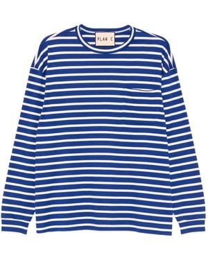 Plan C T-Shirt Rayé À Poche Poitrine - Bleu