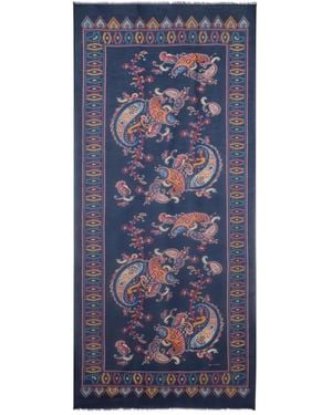 Etro Dark Floral Print Paisley Scarf - Blue