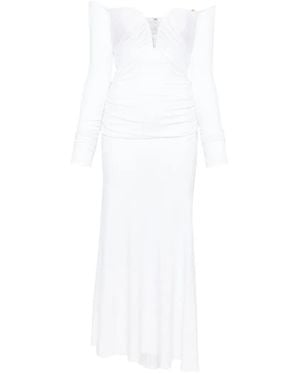 Elisabetta Franchi Draped Long-Sleeved Midi Dress - White