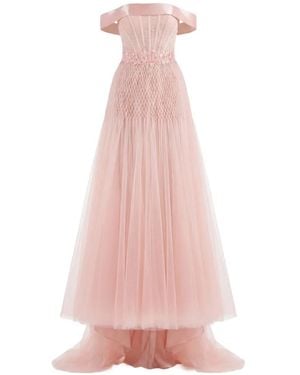 Gatti Nolli by Marwan Robe Longue En Tulle À Épaules Dénudées - Pink