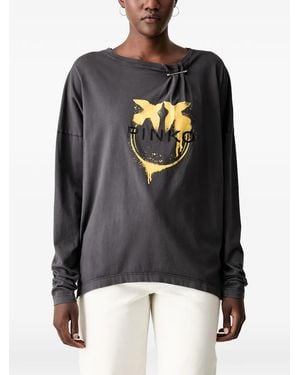 Pinko Safety-Pin Logo-Print Cotton T-Shirt - Black