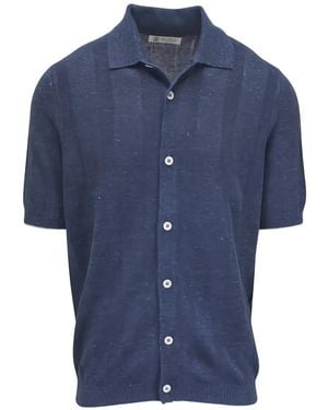 Brunello Cucinelli Ribbed Polo Shirt - Blue
