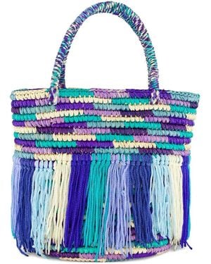 Sensi Studio Baby Fringed Woven Tote Bag - Blue