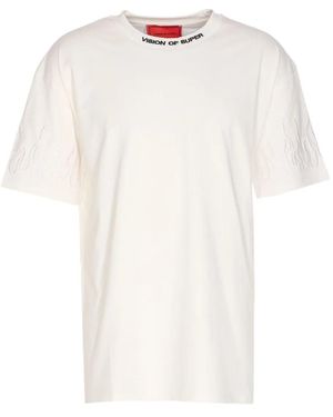 Vision Of Super Flame-Embroidered Crew Neck T-Shirt - White