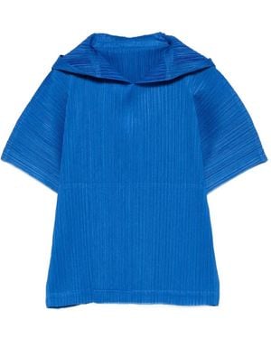 Pleats Please Issey Miyake Pleated Hooded T-Shirt - Blue
