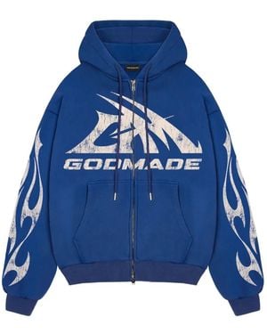 GODMADE Hoodie Zippé À Logo Imprimé - Bleu