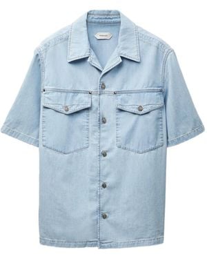 Versace Camicia Denim Con Logo Ricamato - Blu