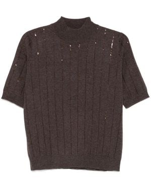 Brunello Cucinelli Sequin-Embellished Cashmere Top - Brown