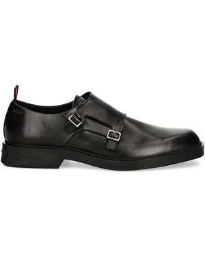 HUGO Leather Monk Shoes - Black
