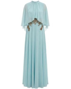 Saiid Kobeisy Cape-Overlay Sequin-Embellished Dress - Blue