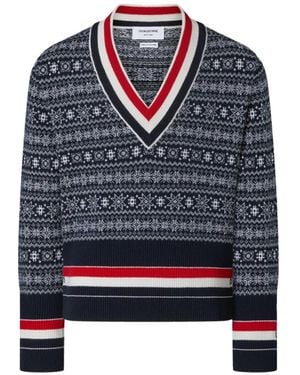 Thom Browne Cashmere Jacquard Snowflake Pullover - Blue