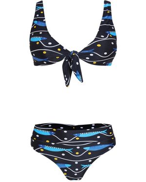Brigitte Bardot Set Bikini Con Stampa - Blu