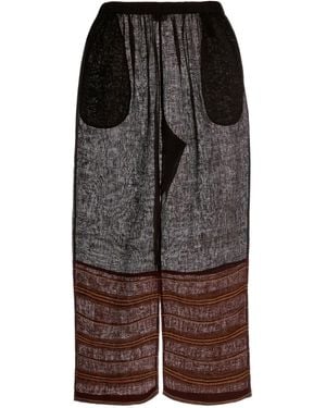 Tory Burch Striped Linen Leg Trousers - Grey