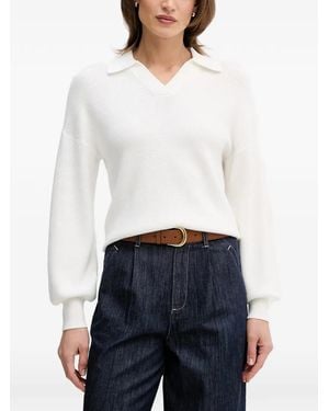 MARC AUREL Ribbed-Knit V-Neck Jumper - White