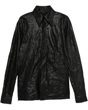 LỰU ĐẠN Crumpled Leather Shirt - Black