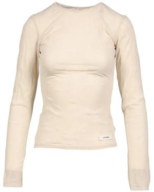 GLOWNY Crinkled Long-Sleeve Sheer T-Shirt - Natural