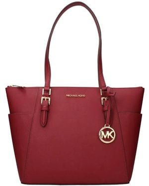 Michael Kors Large Charlotte Saffiano-Leather Shoulder Bag - Red