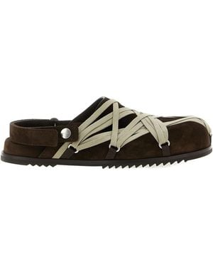 Rick Owens Megalace Lace-Up Mules - Brown