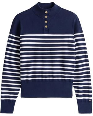 Tommy Hilfiger Striped-Pattern Button Sweater - Blue
