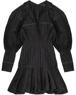 Ellery Pleated Puff-Sleeves Mini Dress - Black