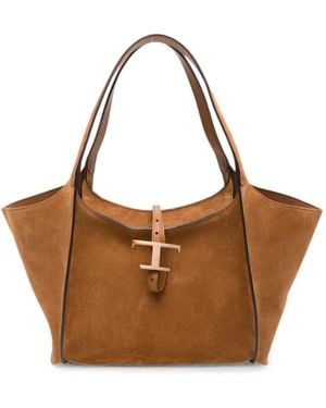 Tod's T Timeless Suede Tote Bag - Brown