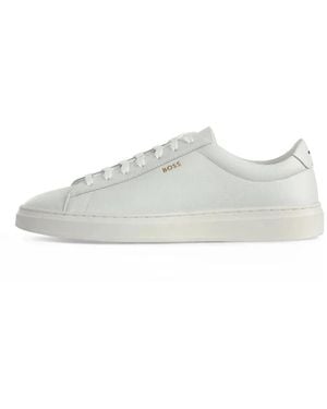 BOSS Kieran Grained-Leather Trainers - White
