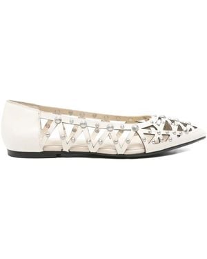 Ash Pointed-Toe Studded Flat Pumps - White