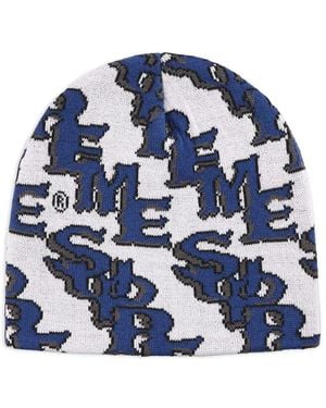Supreme Slanted Gothic Monogram-Pattern Beanie Hat - Blue