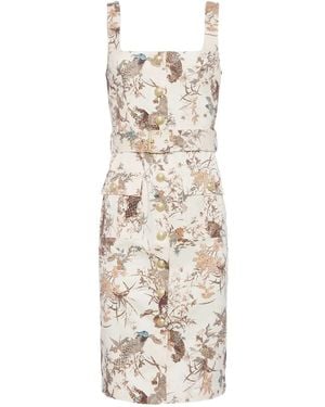 L'Agence Idy Bird-Print Belted Dress - Natural