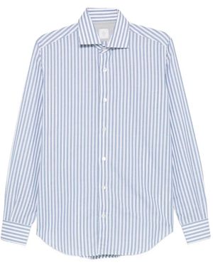 Eleventy Vertical-Stripe Spread-Collar Shirt - Blue
