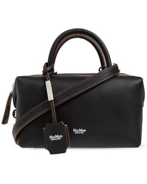 Max Mara Leren Shopper Met Logoprint - Zwart