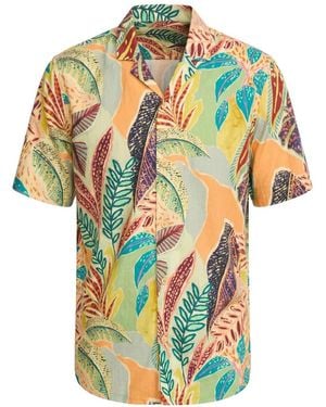 Revolution Leaf-Print Cuban-Collar Shirt - Green