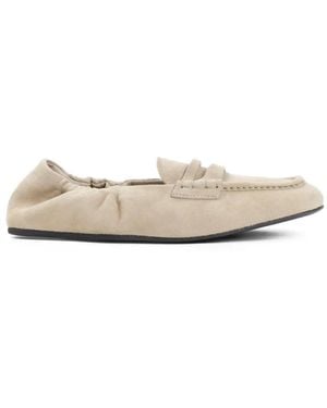 Miu Miu Ruches Suede Leather Loafers - White