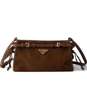 Prada Suede Buckle-Fastening Shoulder Bag - Brown
