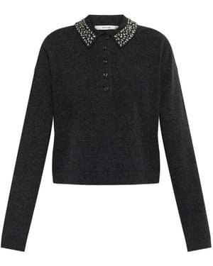 Gestuz Embellished-Collar Knitted Top - Black