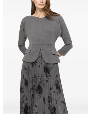 Nissa Pleated Floral Midi Dress - Grey