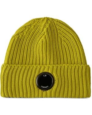 C.P. Company Ribbed-Wool Lens-Detail Beanie Hat - Green