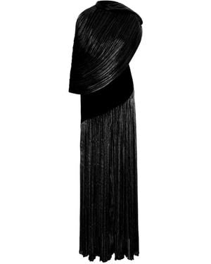V:PM ATELIER Vestido Largo Dusty Con Capa Y Pliegues - Negro
