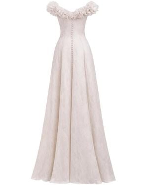 Gemy Maalouf Ruffled-Shoulder Button-Front Dress - Natural