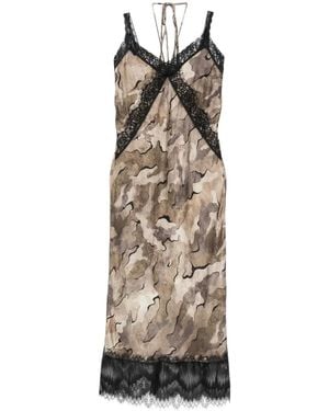 Pinko Midi Camouflage-Print Lace-Trim Dress - White