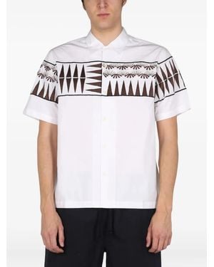 Universal Works Camicia Con Stampa Geometrica - Bianco