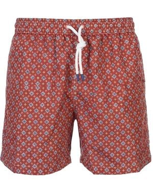 Fedeli Geometric-Print Swim Shorts - Red